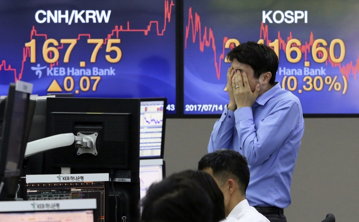 Global shares stage modest gains as investors await earnings